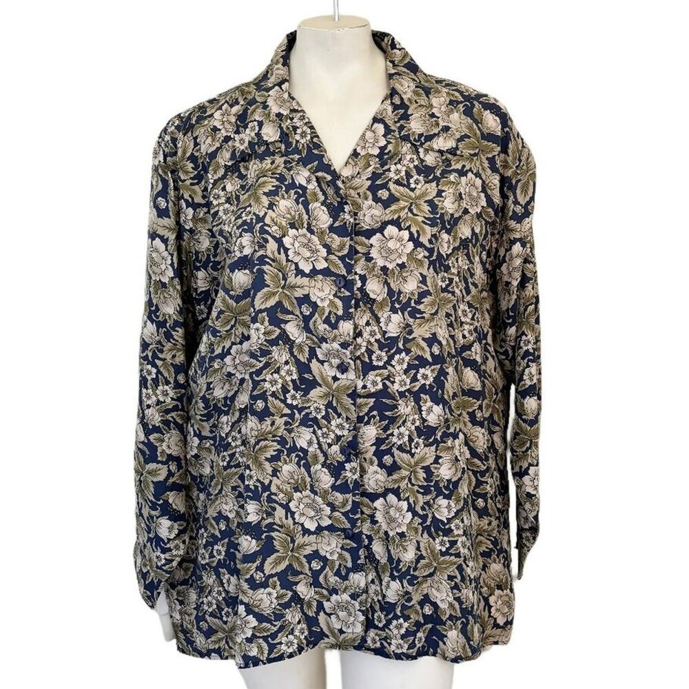 VTG 90s STUNT COLLECTIONS 100% Silk Button Front Floral Shirt SZ 22
